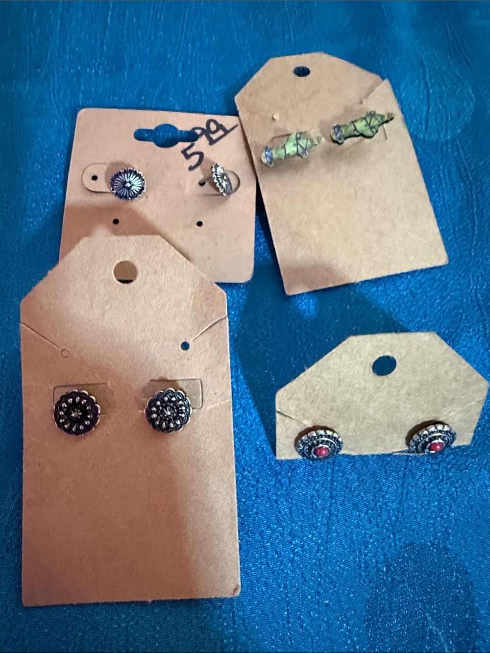 Floral Stud Earrings Set - Antique Bronze and Green